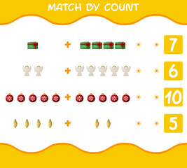 Fototapeta premium Match by count of cartoon christmas. . Match and count game. Educational game for pre shool years kids and toddlers