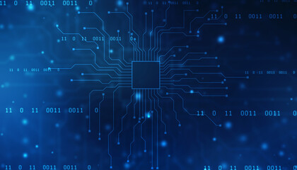 Abstract futuristic circuit board Illustration, Circuit board with various technology elements, Abstract speed technology concept, futuristic digital innovation background