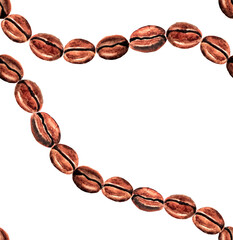 A chain of coffee beans. Seamless pattern. Watercolor (5)