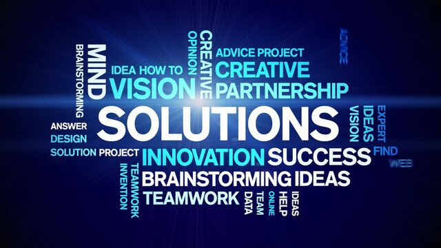Solutions Animated tag word cloud;text design animation kinetic typography seamless loop.