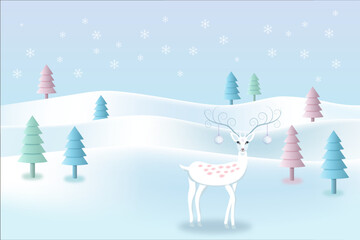 christmas card with deer and tree