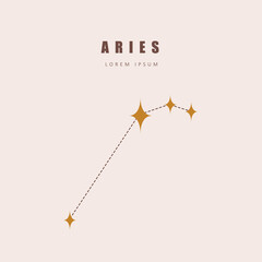 Aries zodiac constellation. Horoscope vector illustration in boho style. Mystery and esoteric. Spiritual tarot poster. Magic occult and astrology card.