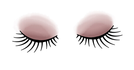 Woman Line art pair false Eyelash and eyeshadow on white background. Fashion illustration