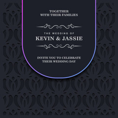 dark black wedding invitation with pattern