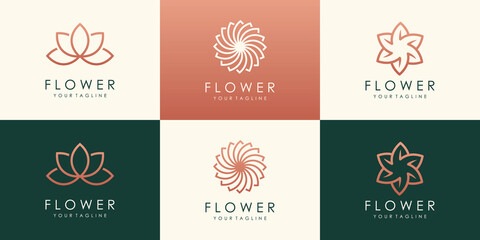 creative circular flower lotus vector logotype. Linear universal leaf floral logo