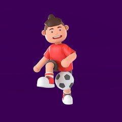 3d rendering of a boy receiving a ball with his feet illustration
