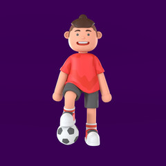 3d rendering of a boy stepping on a ball illustration