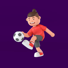 3d rendering of boy character kicking a ball illustration
