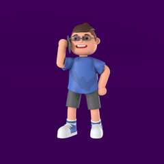 3d rendering of the boy character in glasses on the phone illustration