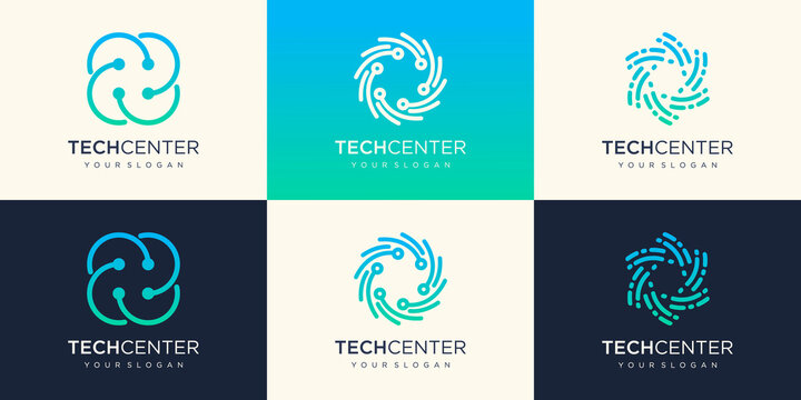 Circular tech logo icon. Link icon with dot. Circuit element.
