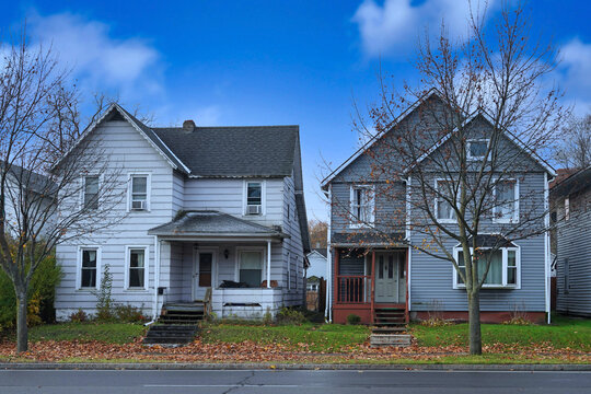 Residential neighborhood with American style clapboard houses