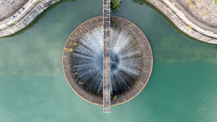 2021 Oct 27,Hong Kong Bell mouth overflow is located next to the main dam of Shing Mun Reservoir, and the overflowing water will flow to the Lower Shing Mun Reservoir 