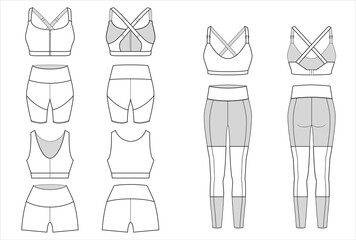 Activewear sports bra, shorts, leggings mockup