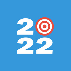 2022 with aim circle, new year goals concept, flat vector poster or cover