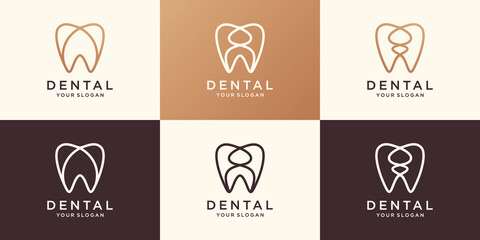 minimal Health Dent Logo design vector template linear style. Dental clinic Logotype concept icon.