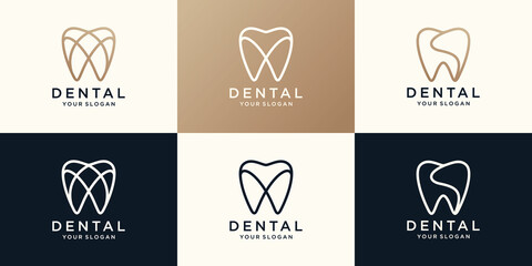 Simple Health Dent Logo design vector template linear style. Dental clinic Logotype concept icon.