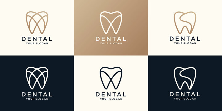 Simple Health Dent Logo design vector template linear style. Dental clinic Logotype concept icon.