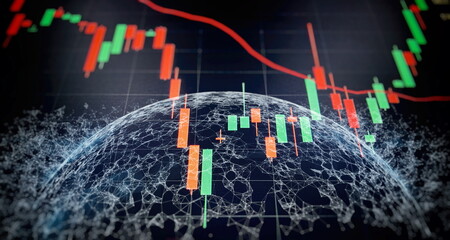 indicators including volume analysis for professional technical analysis on the monitor of a...
