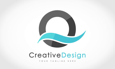 Obraz premium Creative Q Letter Blue Wave Logo Design Vector Icon Symbol Illustration.
