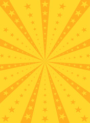 Sunlight rays vertical background. Orange color burst background with shining stars.