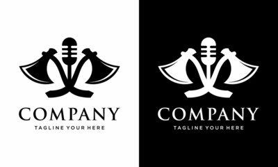 Ax logo with microphone for podcast design vector template. on a black and white background.