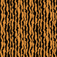 Black vertical stripes on red. Seamless hand-drawn pattern. Tiger colors