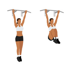 Woman doing Hanging knee raises exercise. Flat vector illustration isolated on white background