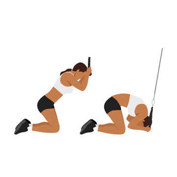 Woman doing Kneeling cable crunches exercise. Flat vector illustration isolated on white background