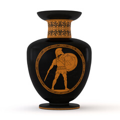 Fototapeta Antique ancient greek wine vase with meander pattern and ornament isolated on white background. obraz