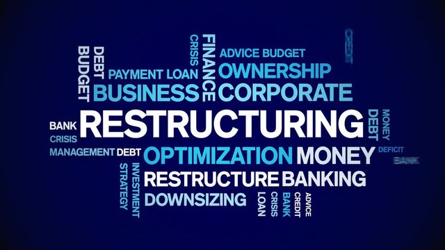Restructuring animated tag word cloud;text design animation kinetic typography seamless loop.