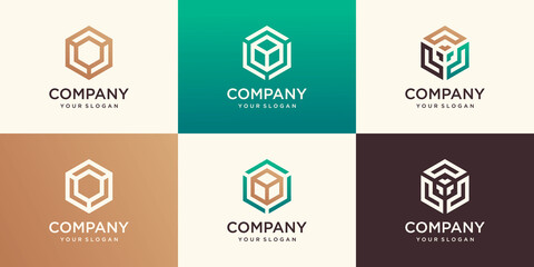 linear hexagon logos and design elements