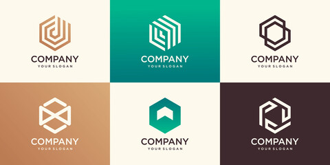 abstract Hexagon logo design with stripe concept, modern company business logo template