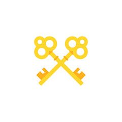 Two crossed golden vintage keys. Royal retro turnkeys. Real estate logo. Luxury hotel sign.