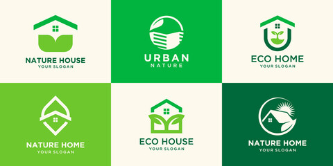Set Of Green House Logo Template Design Vector Illustration