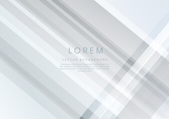 Abstract white and grey gradient geometric diagonal overlay layer background.