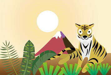 寅年年賀状のテンプレート　寅　トラ　虎　お正月 　自然