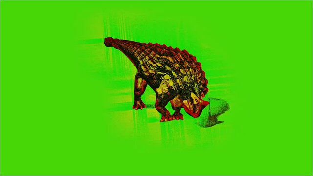 3d animation of Ankylosaurus Dinosaurs on green screen ,chroma key in comic style