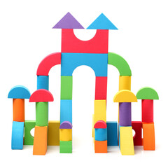 The toy castle from color blocks isolated on a white background