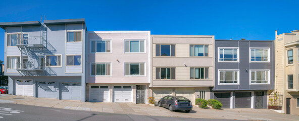 Complex townhouses with different structures at the bay area in San Francisco, California