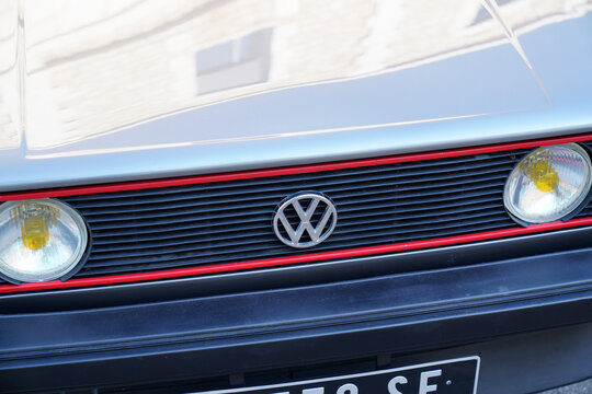 volkswagen golf mk 1 front VW brand text and logo sign mark one rabbit car grill german automobile manufacturer company