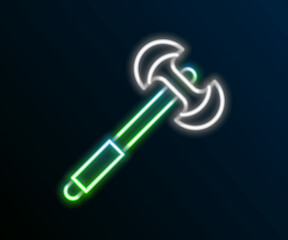 Glowing neon line Medieval poleaxe icon isolated on black background. Colorful outline concept. Vector