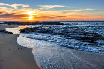 White water, motion blur sunset, at Margaret Rivermouth Beach, Prevelley Western Australia