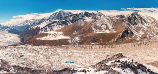 Mountain landscape and Nuptse mount glacier from Chukhung Ri view point Sagarmatha National Park, Nepal.