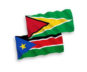 Obraz premium Flags of Co-operative Republic of Guyana and Republic of South Sudan on a white background