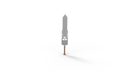 virticle view of sword with shadow 3d render
