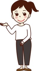 案内している女性。こちら。こちらへどうぞ。	