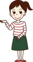 案内している女性。こちら。こちらへどうぞ。	