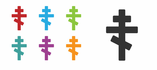 Obraz premium Black Christian cross icon isolated on white background. Church cross. Set icons colorful. Vector
