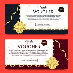 Set of stylish gift voucher with golden ribbons, Discount Coupon Template Vector Illustration.