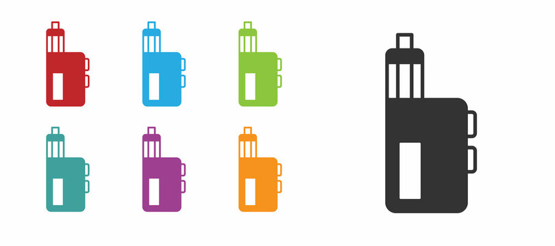 Black Vape mod device icon isolated on white background. Vape smoking tool. Vaporizer Device. Set icons colorful. Vector